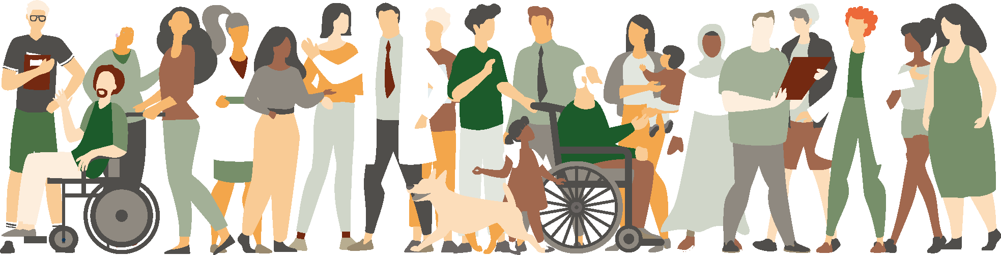Il·lustració corporativa AISS de persones de perfils diversos